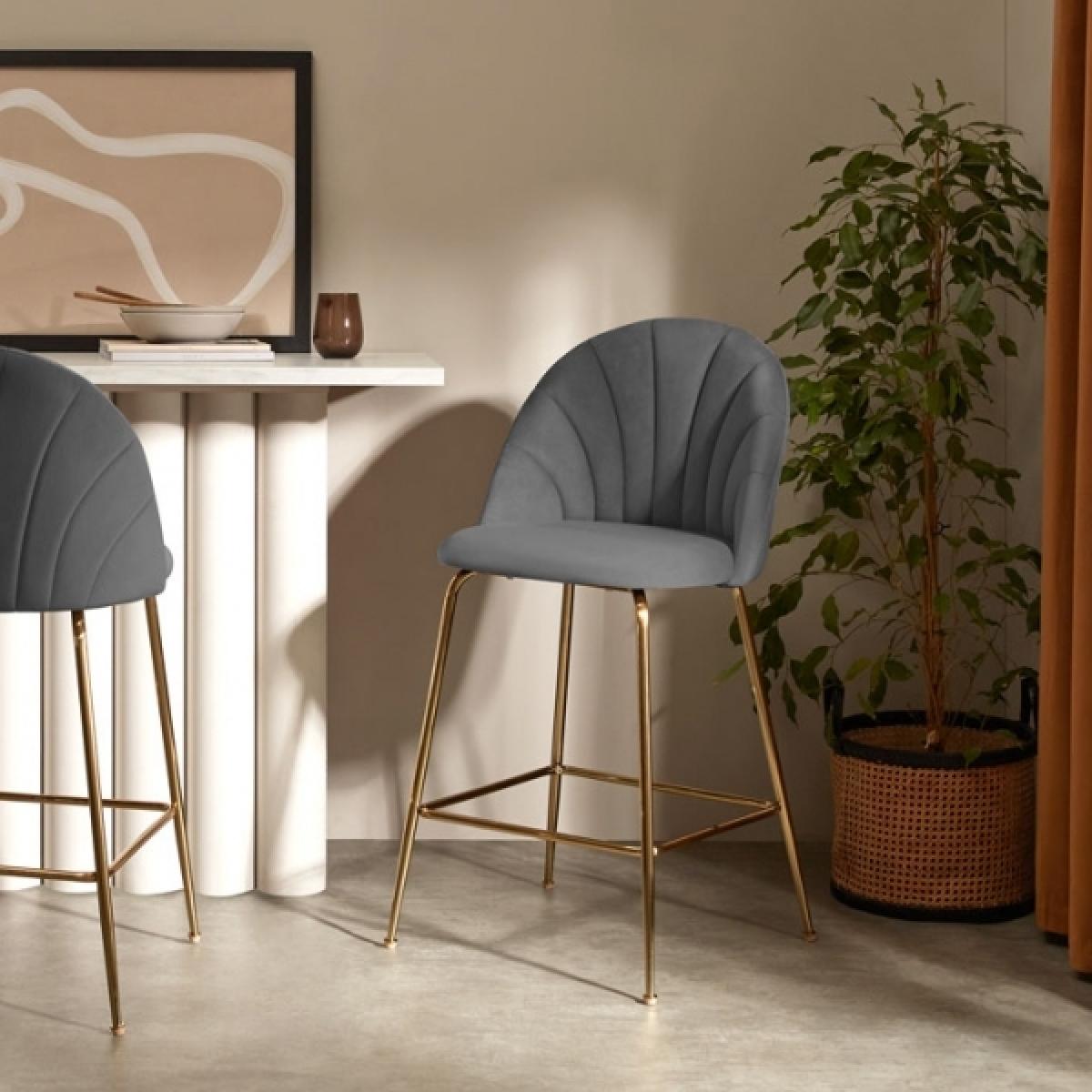 £70 Off Sylvia Bar Stool, Grey Velvet Leg Colour: Chrome – image 3
