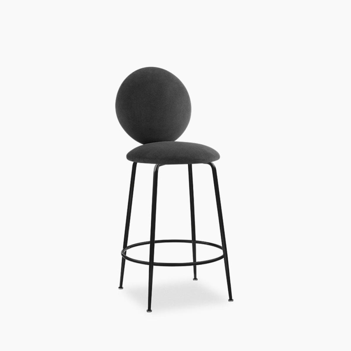 Regent Kitchen Stool with Backrest , Grey Velvet Leg Colour: Black – image 2