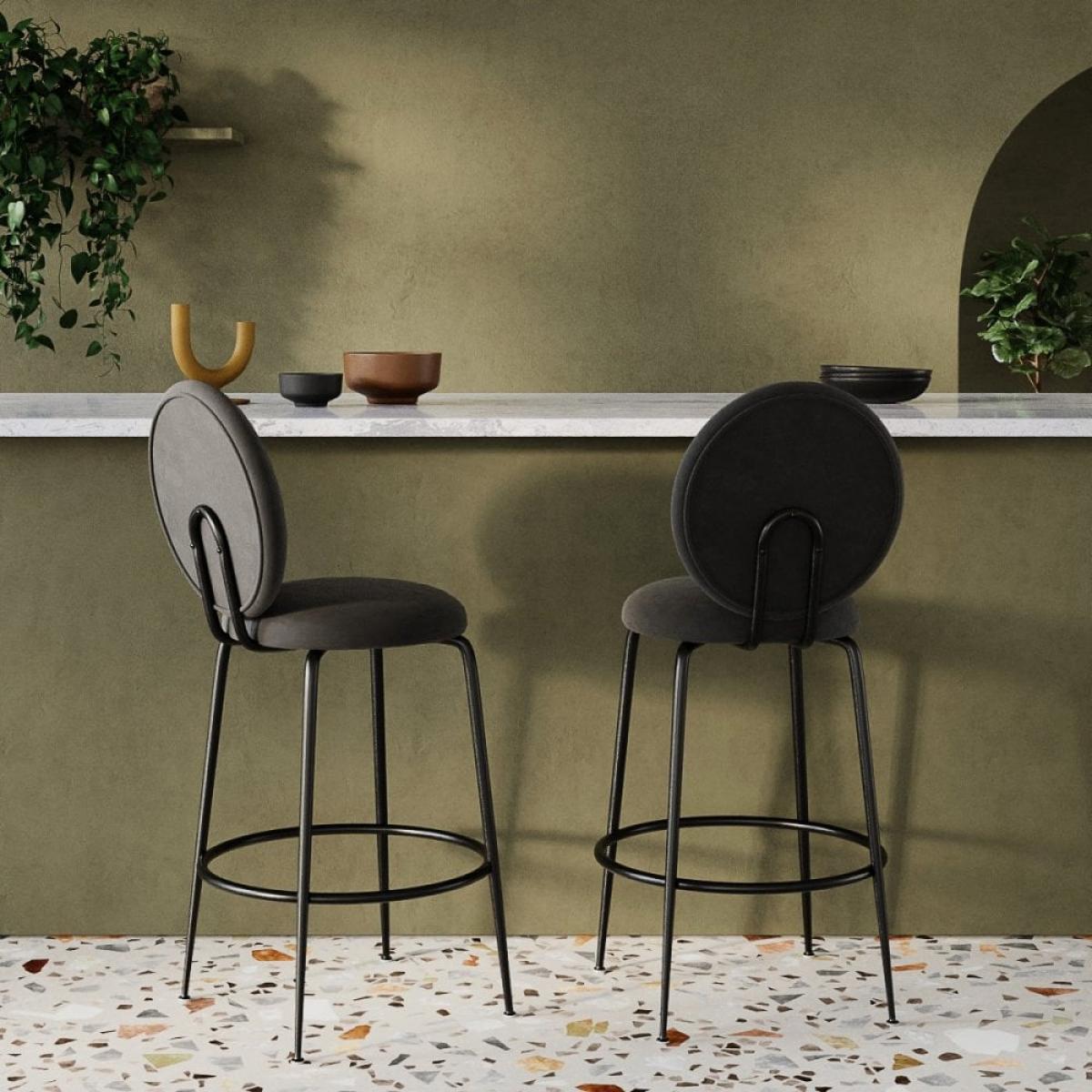 Regent Kitchen Stool with Backrest , Grey Velvet Leg Colour: Black – image 3
