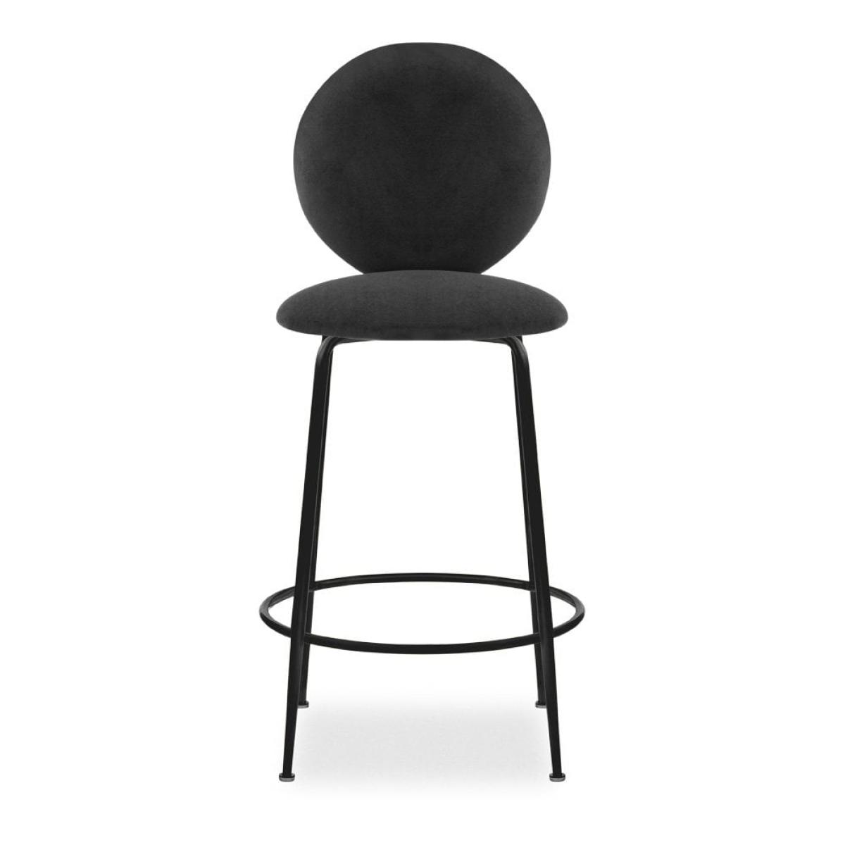Regent Kitchen Stool with Backrest , Grey Velvet Leg Colour: Black – image 5