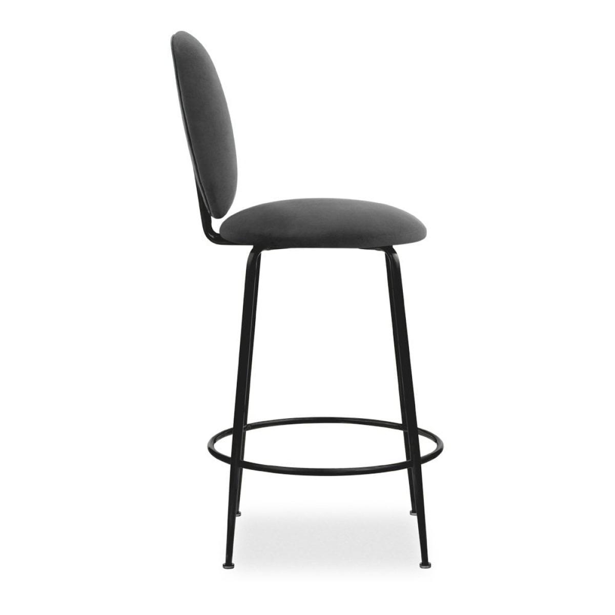 Regent Kitchen Stool with Backrest , Grey Velvet Leg Colour: Black – image 6