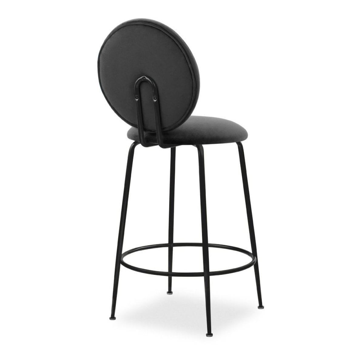Regent Kitchen Stool with Backrest , Grey Velvet Leg Colour: Black – image 7