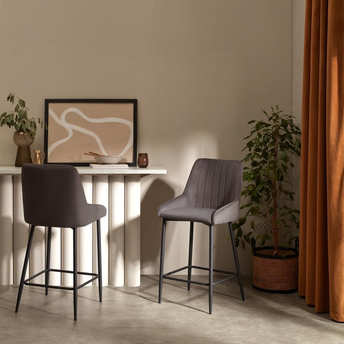 Baldwin Bar Stool, Grey Velvet – image 3