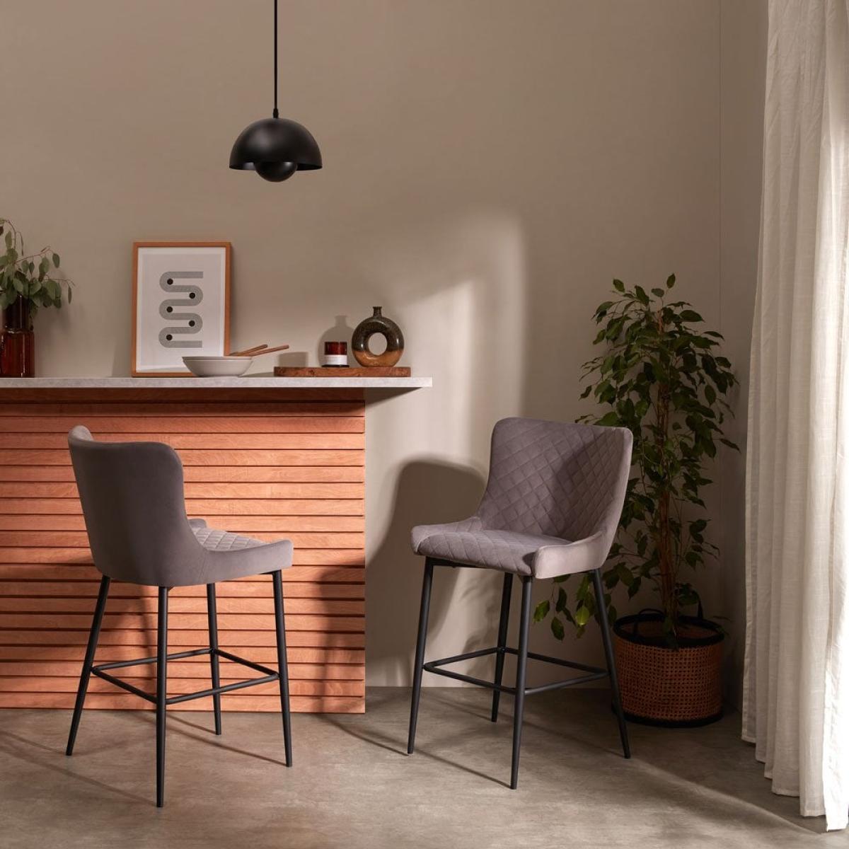 £40  Off  Brooklyn Bar Stool, Grey Velvet Size: 75cm – image 2