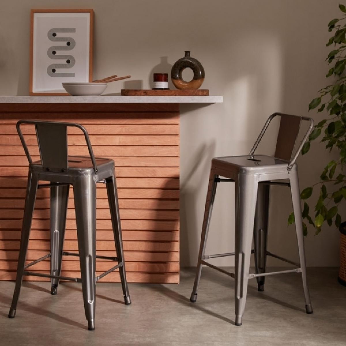 Xavier Pauchard Tolix Style Metal Bar Stool with Backrest, Gunmetal Size: 75cm – image 2