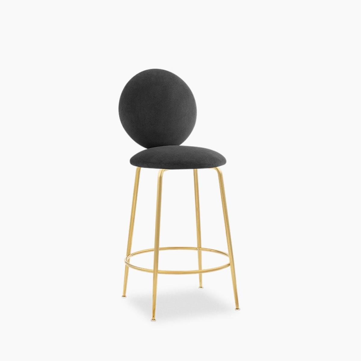 £30 Off Regent Kitchen Stool with Backrest , Grey Velvet Leg Colour: Brass – image 2