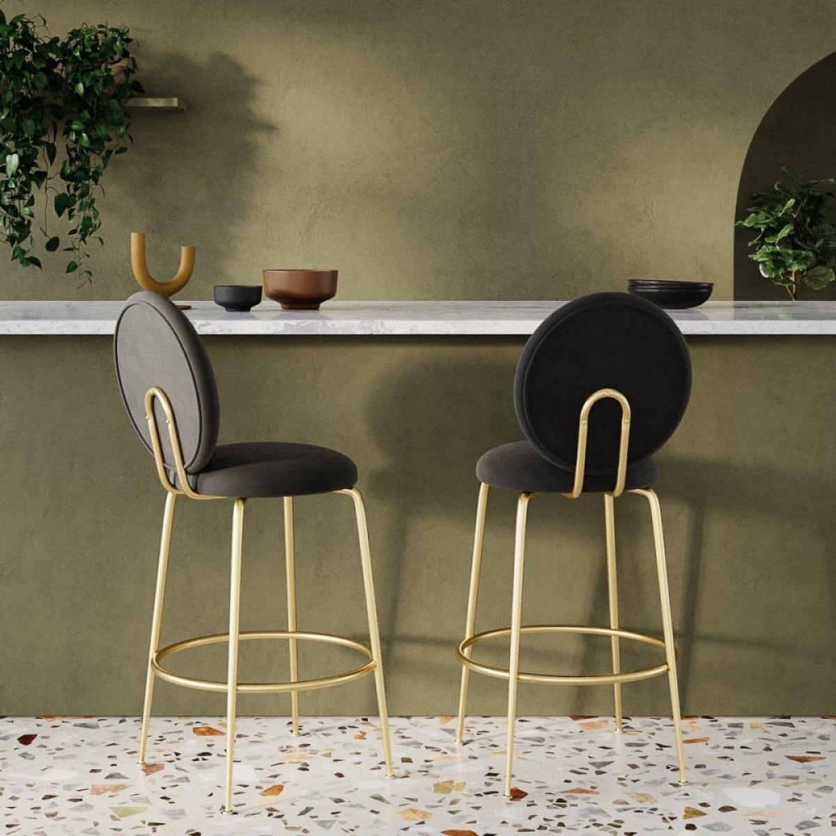 £30 Off Regent Kitchen Stool with Backrest , Grey Velvet Leg Colour: Brass – image 3