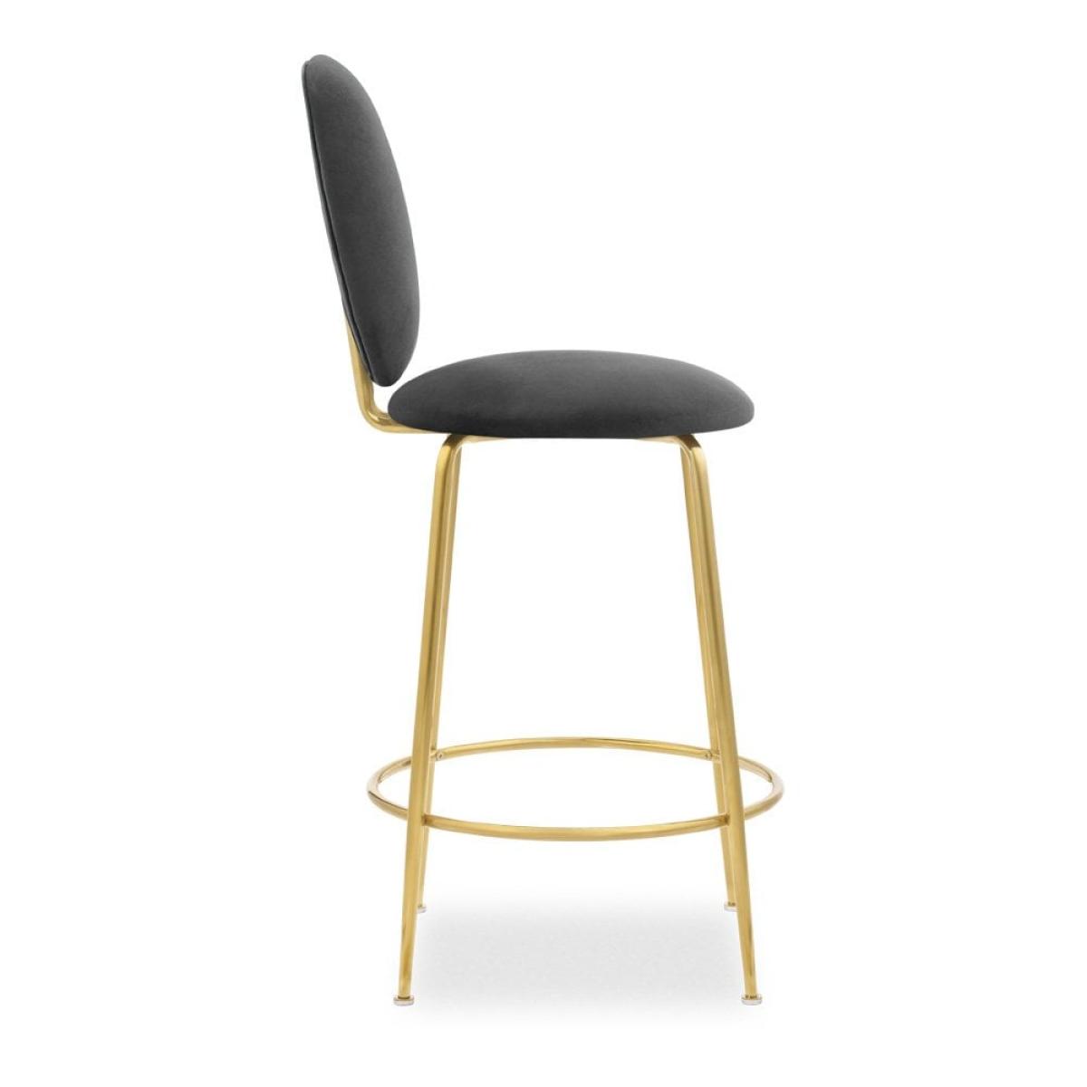£30 Off Regent Kitchen Stool with Backrest , Grey Velvet Leg Colour: Brass – image 6