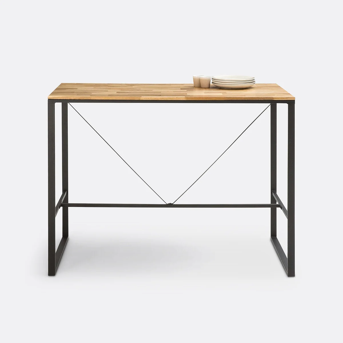 Hiba Oak and Steel 4-6 Seater High Bar Table – image 2