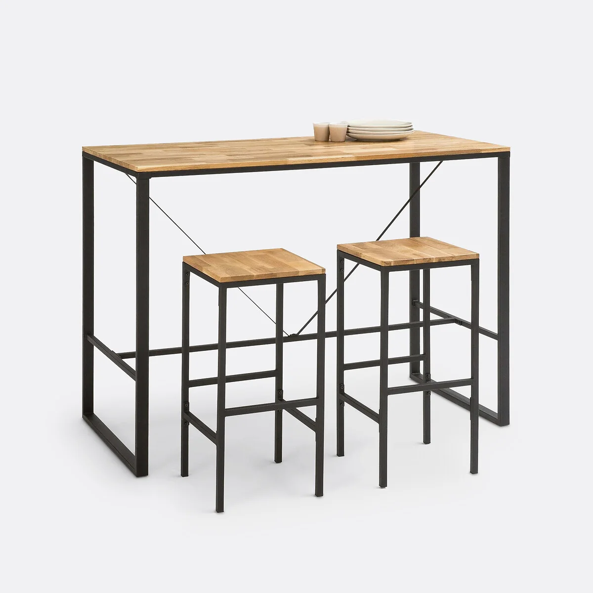 Hiba Oak and Steel 4-6 Seater High Bar Table – image 3