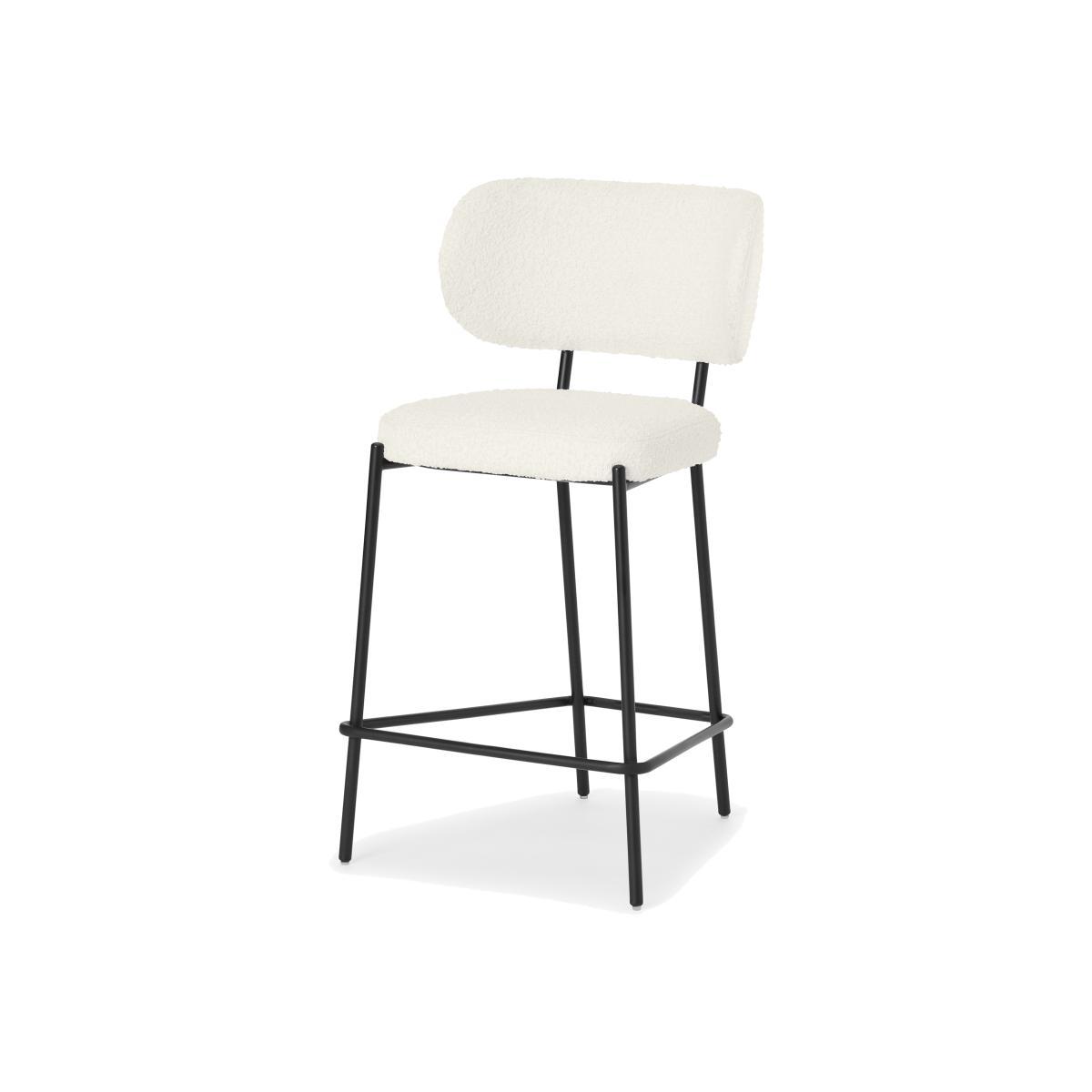 Asare Bar Stool, Whitewash Boucle with Black Legs – image 1