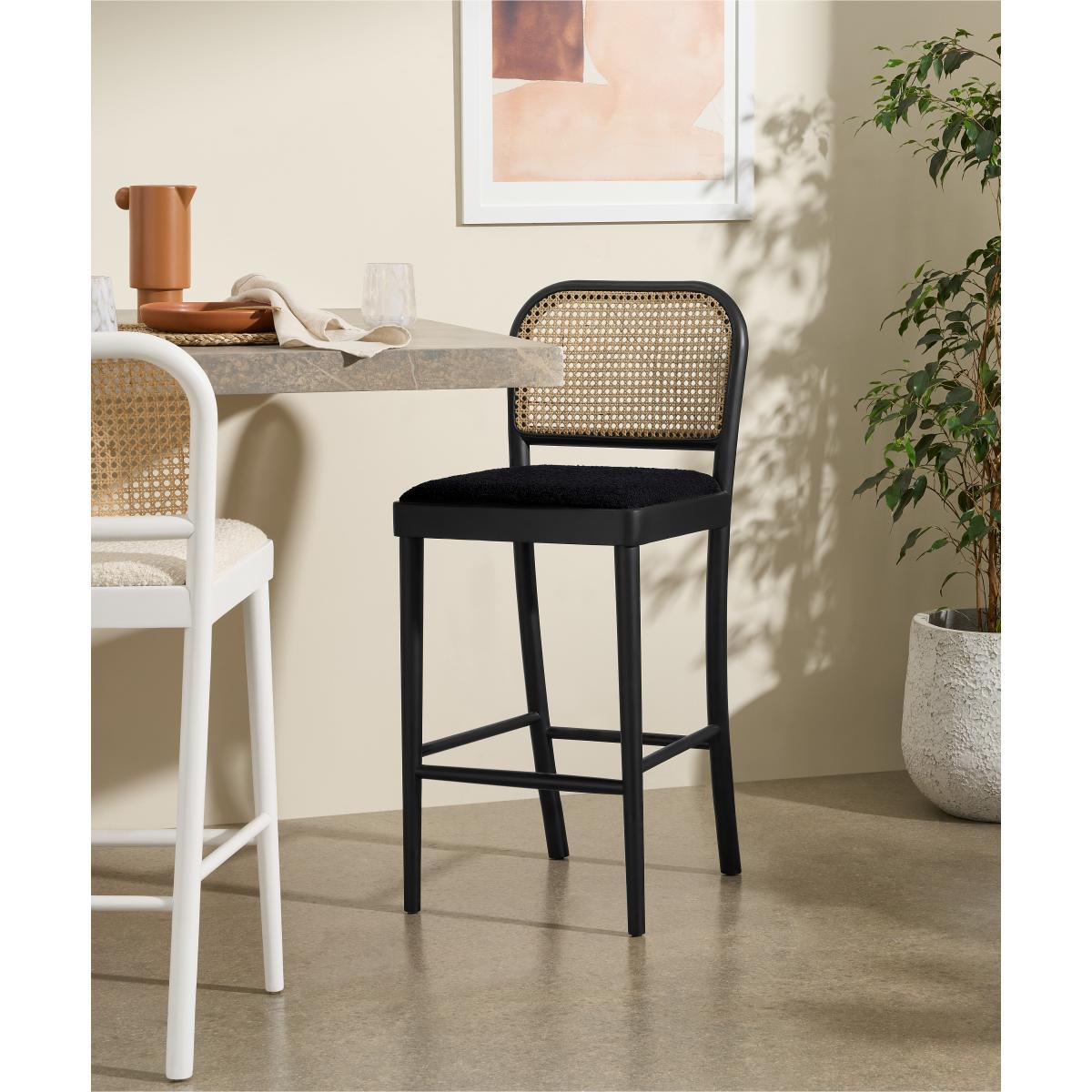 Raleigh Bar Stool, Rattan & Black Boucle – image 3