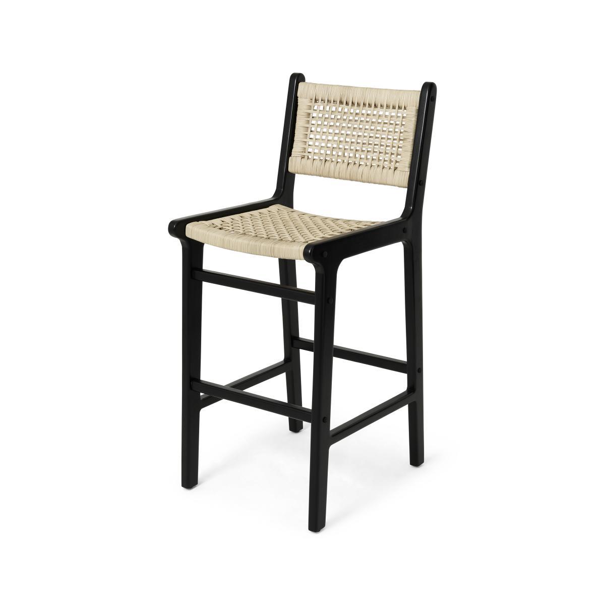 Modica Bar Stool, Rattan & Matte Black – image 2