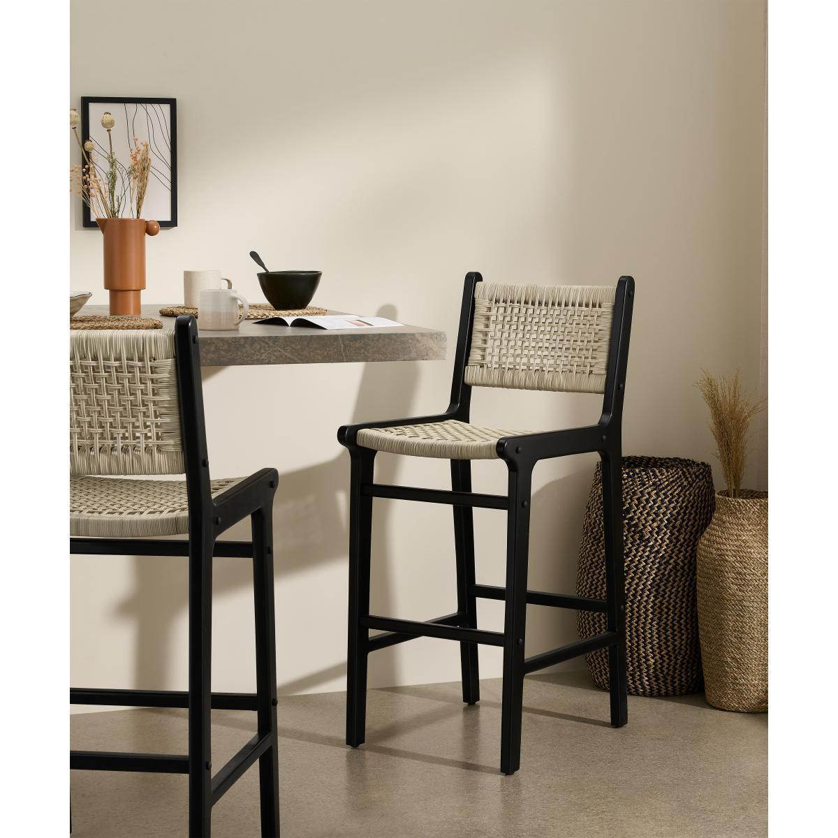 Modica Bar Stool, Rattan & Matte Black – image 3