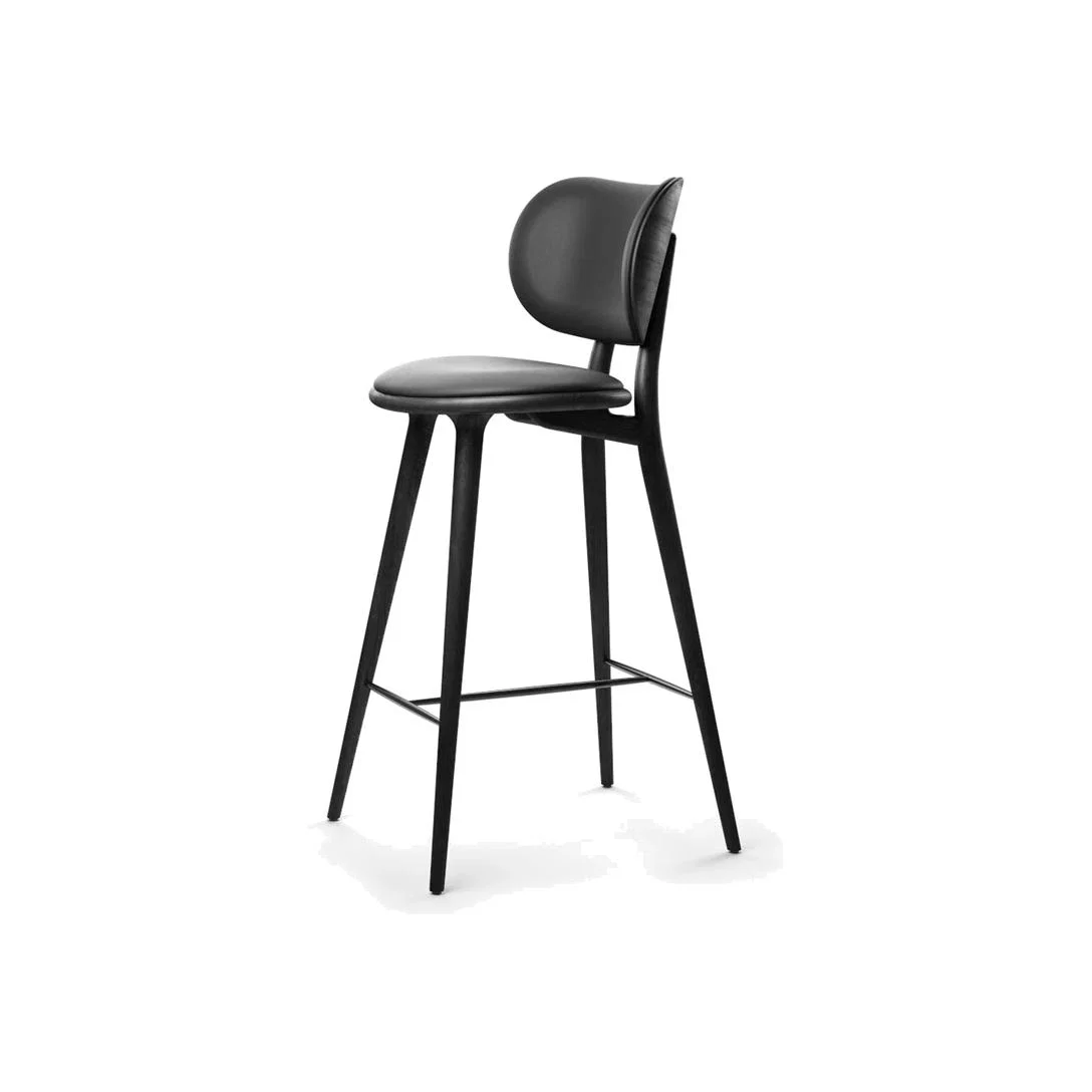 Mater Mater High Stool Backrest barstool low leather black black stained beech stand