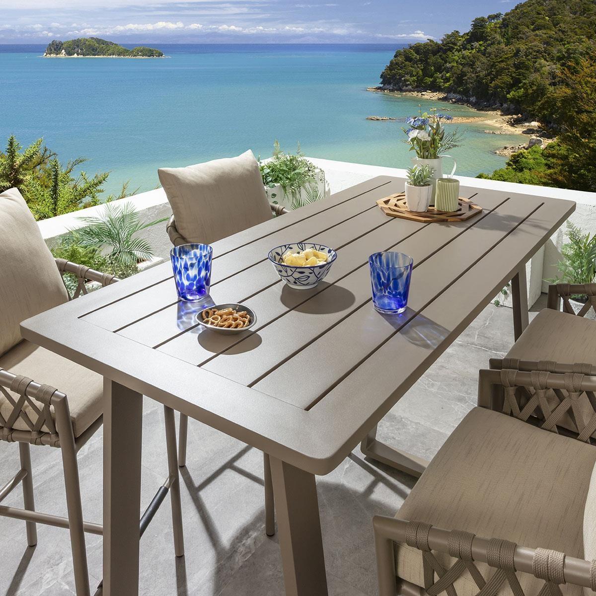 Outdoor 4 Seater Tall High Table & Stool Garden Bar Set Beige Aluminium – image 2