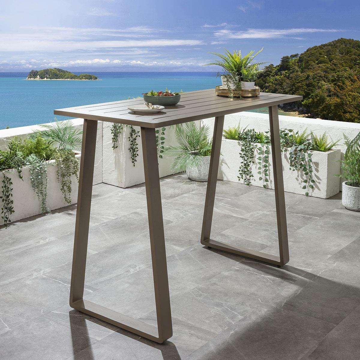 Outdoor 4 Seater Tall High Table & Stool Garden Bar Set Beige Aluminium – image 4
