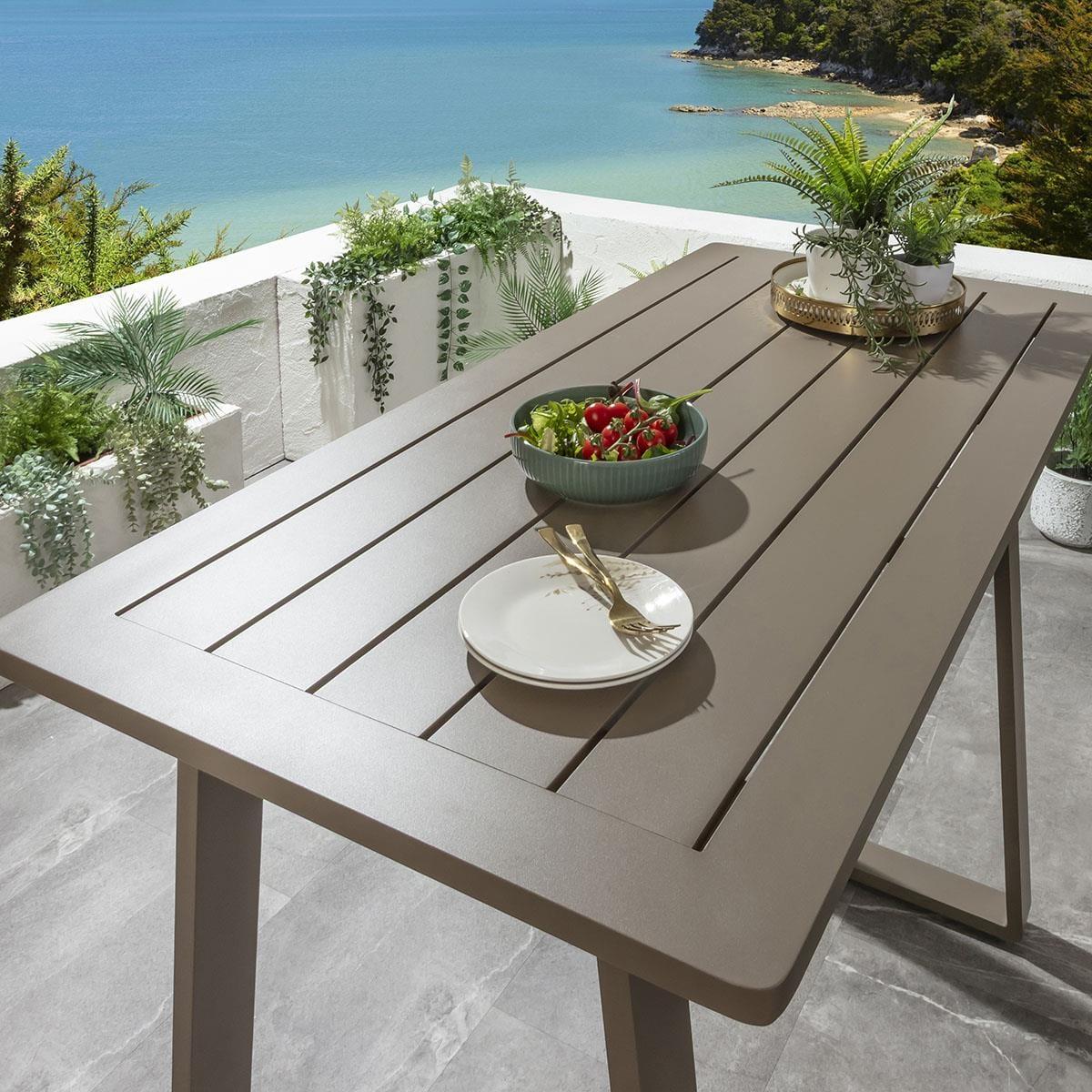 Outdoor 4 Seater Tall High Table & Stool Garden Bar Set Beige Aluminium – image 5