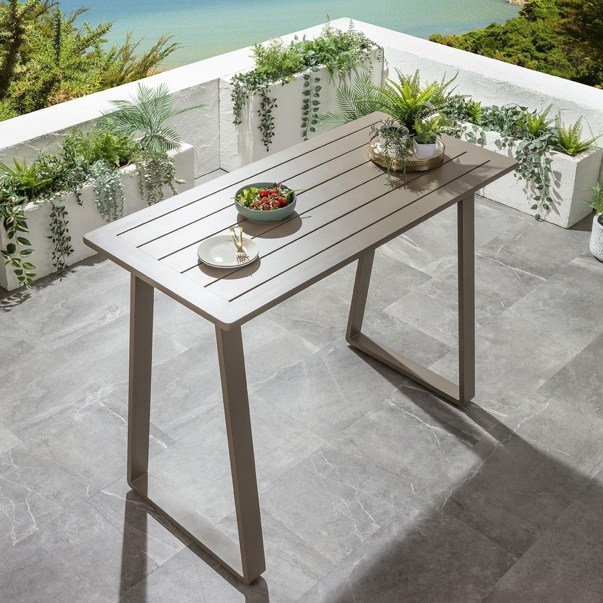 Outdoor 4 Seater Tall High Table & Stool Garden Bar Set Beige Aluminium – image 6