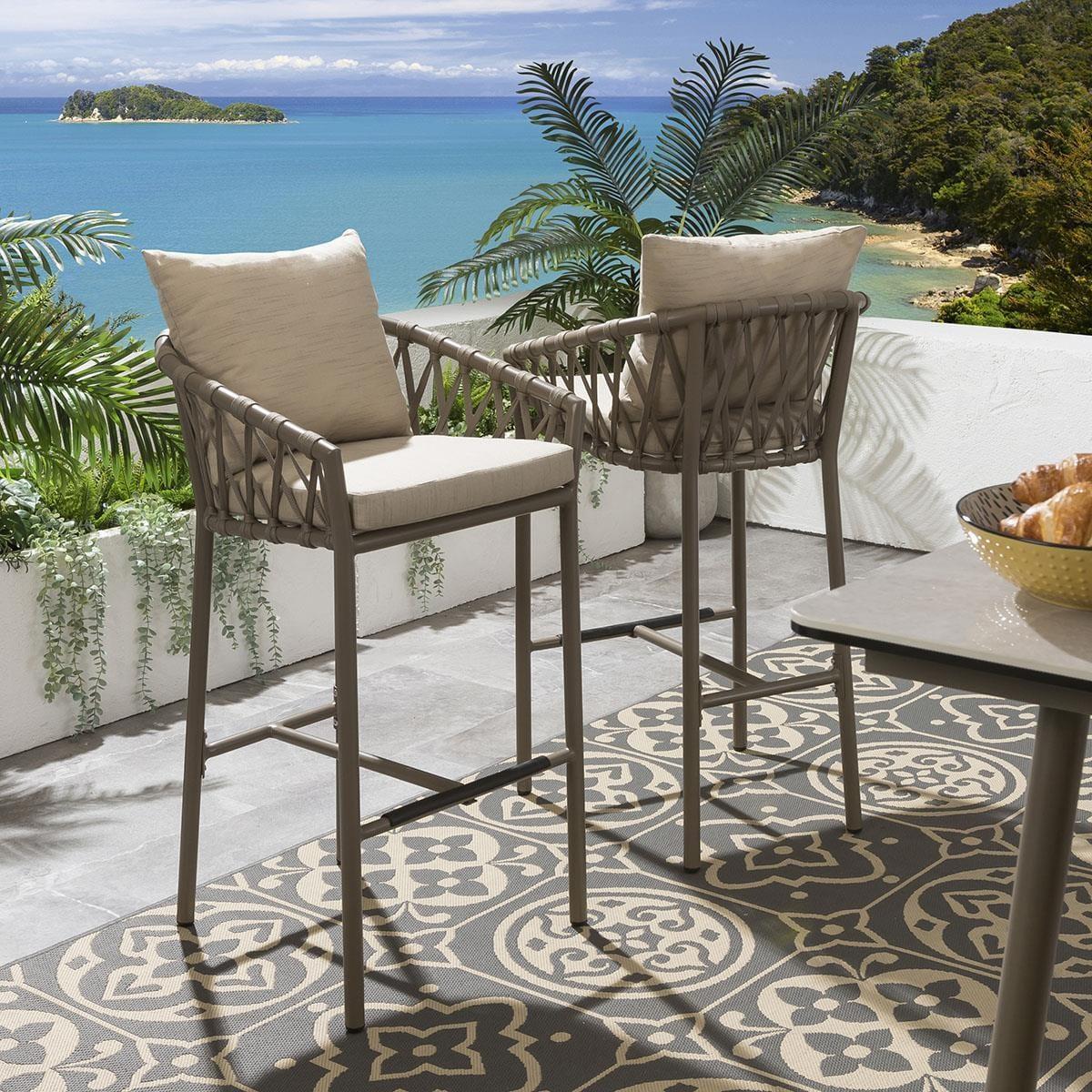Outdoor 4 Seater Tall High Table & Stool Garden Bar Set Beige Aluminium – image 7