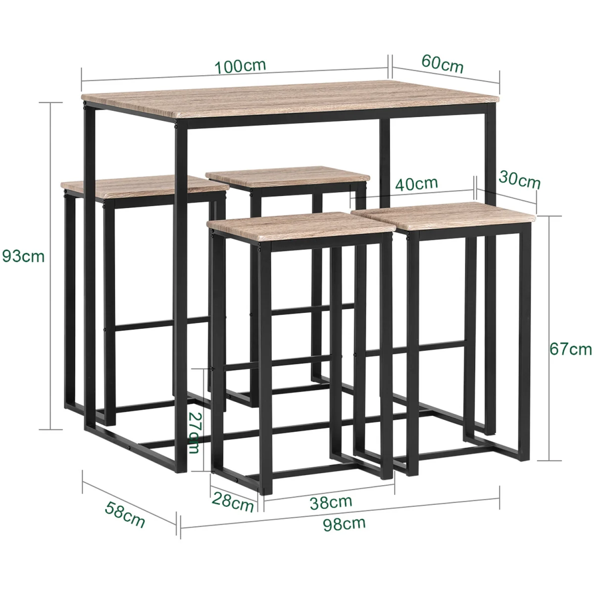 SoBuy Kitchen Bar Set-1 Bar Table and 4 Stools – image 2