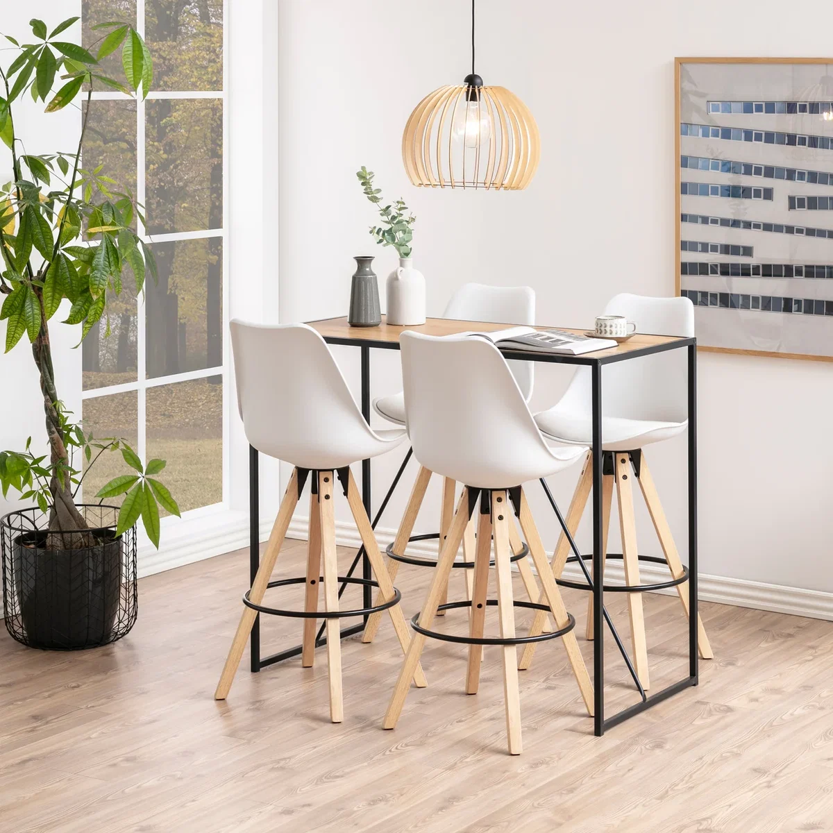 Seaford Black Metal Bar Table with Black Ash Top - Oak & Black – image 3