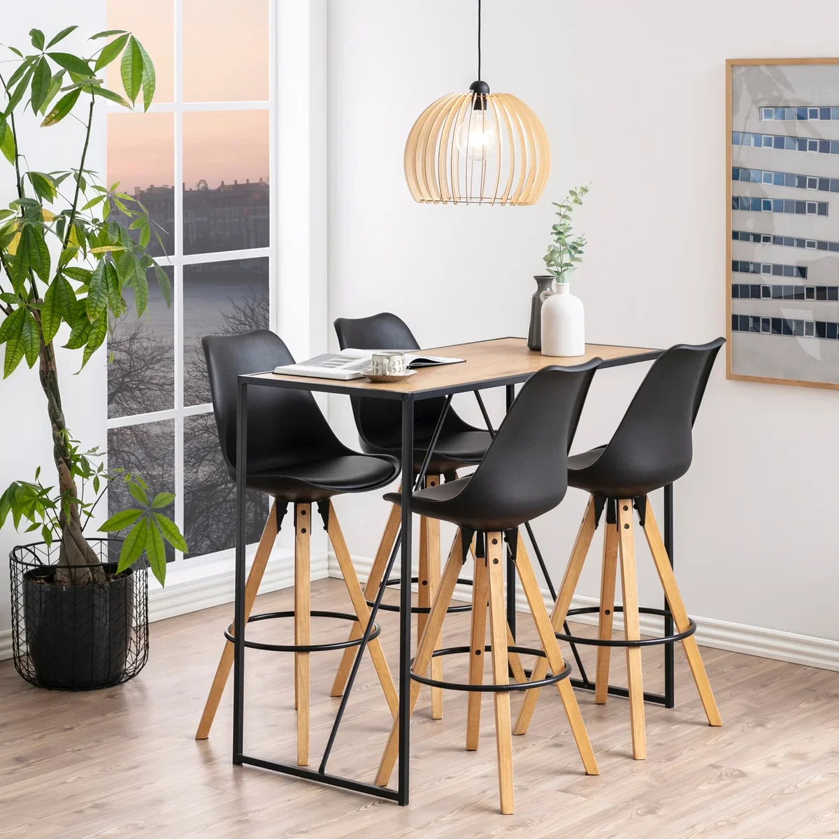Seaford Black Metal Bar Table with Black Ash Top - Oak & Black – image 4