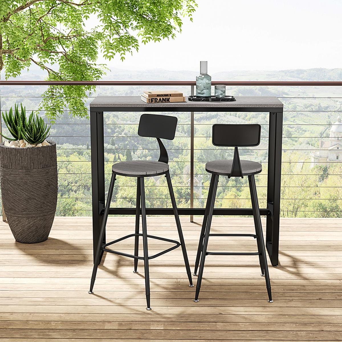 Round Counter Height Bar Stool with Backrest - Grey / 9kg – image 2