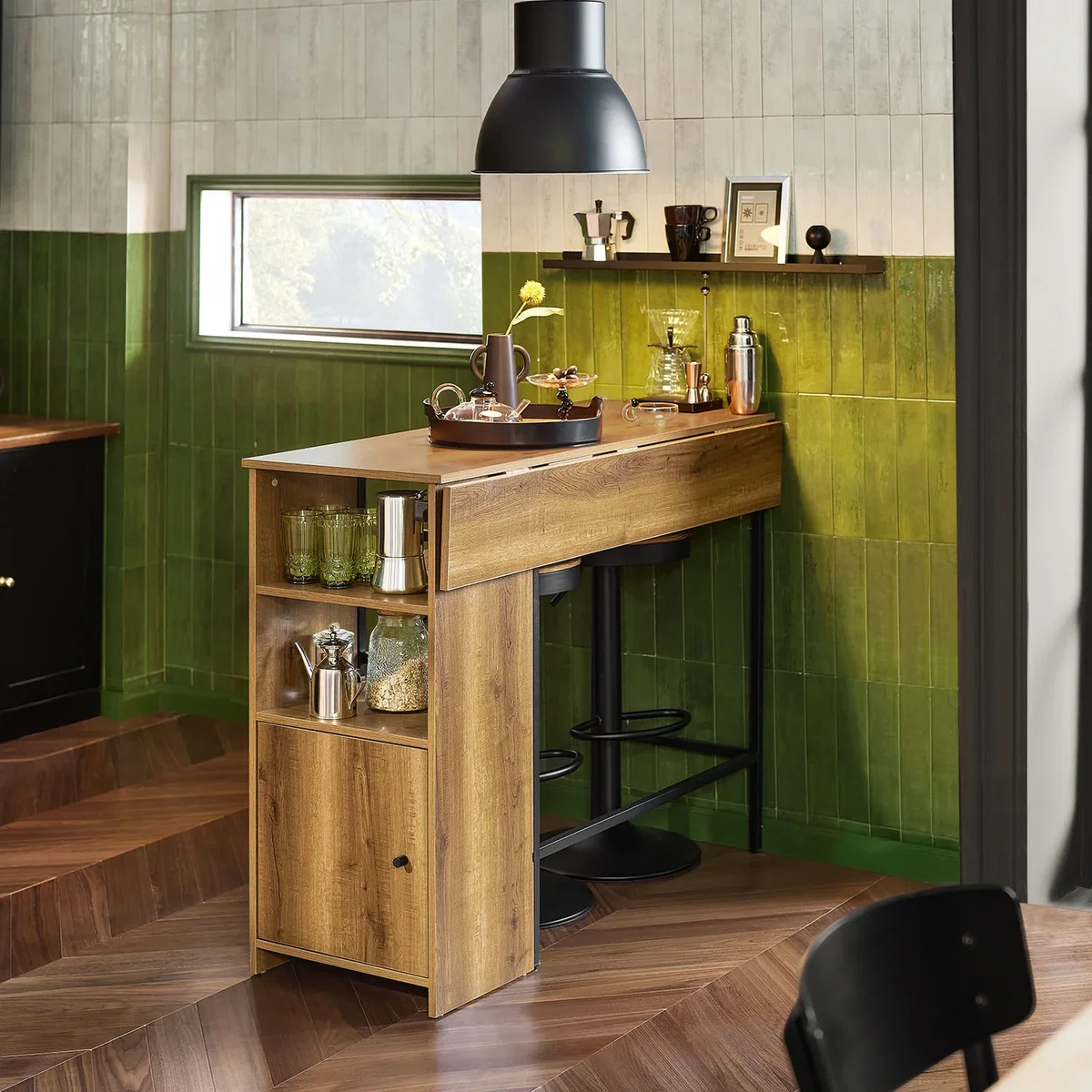 Bar Table with Extendable Top and Storage - Brown - Brown – image 2