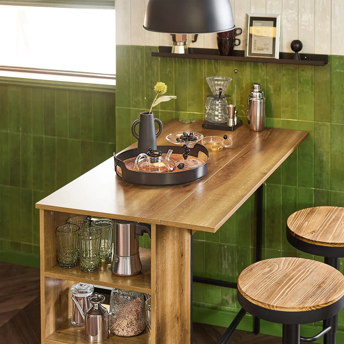 Bar Table with Extendable Top and Storage - Brown - Brown – image 16