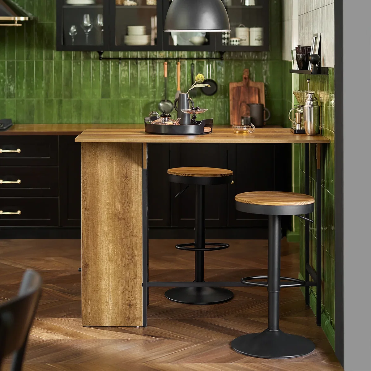 Bar Table with Extendable Top and Storage - Brown - Brown – image 3
