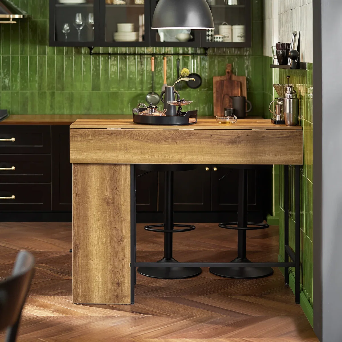 Bar Table with Extendable Top and Storage - Brown - Brown – image 4