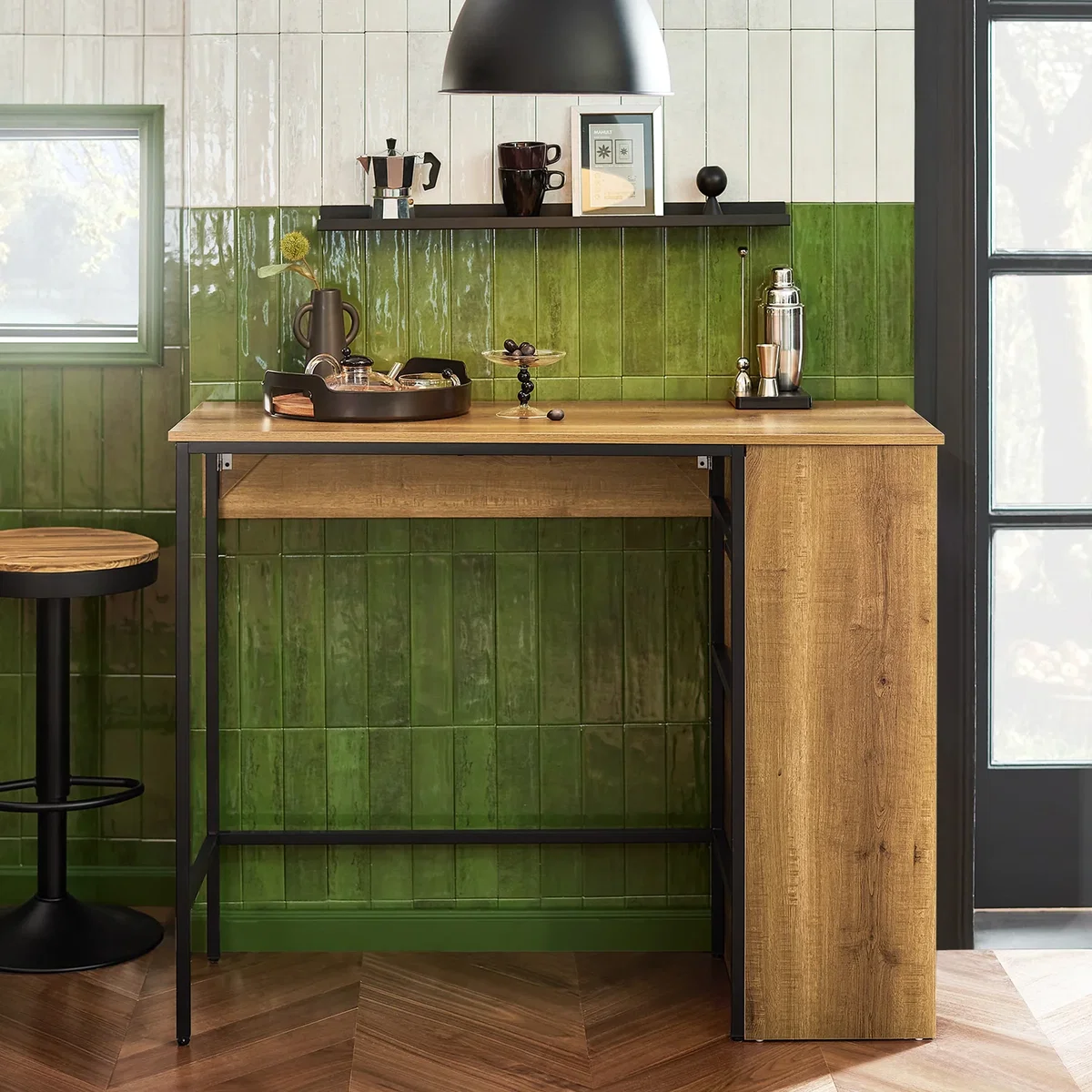 Bar Table with Extendable Top and Storage - Brown - Brown – image 6