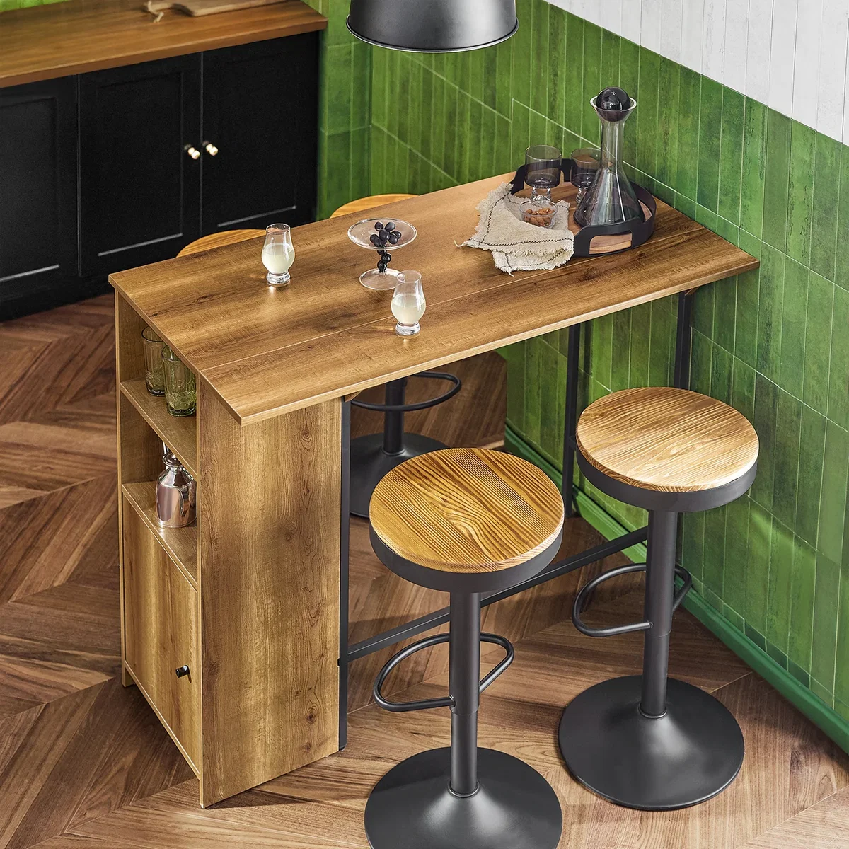 Bar Table with Extendable Top and Storage - Brown - Brown – image 7