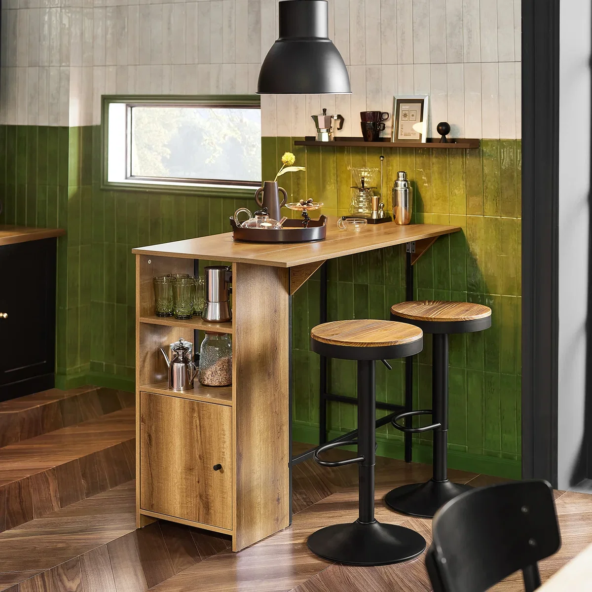 Bar Table with Extendable Top and Storage - Brown - Brown – image 8