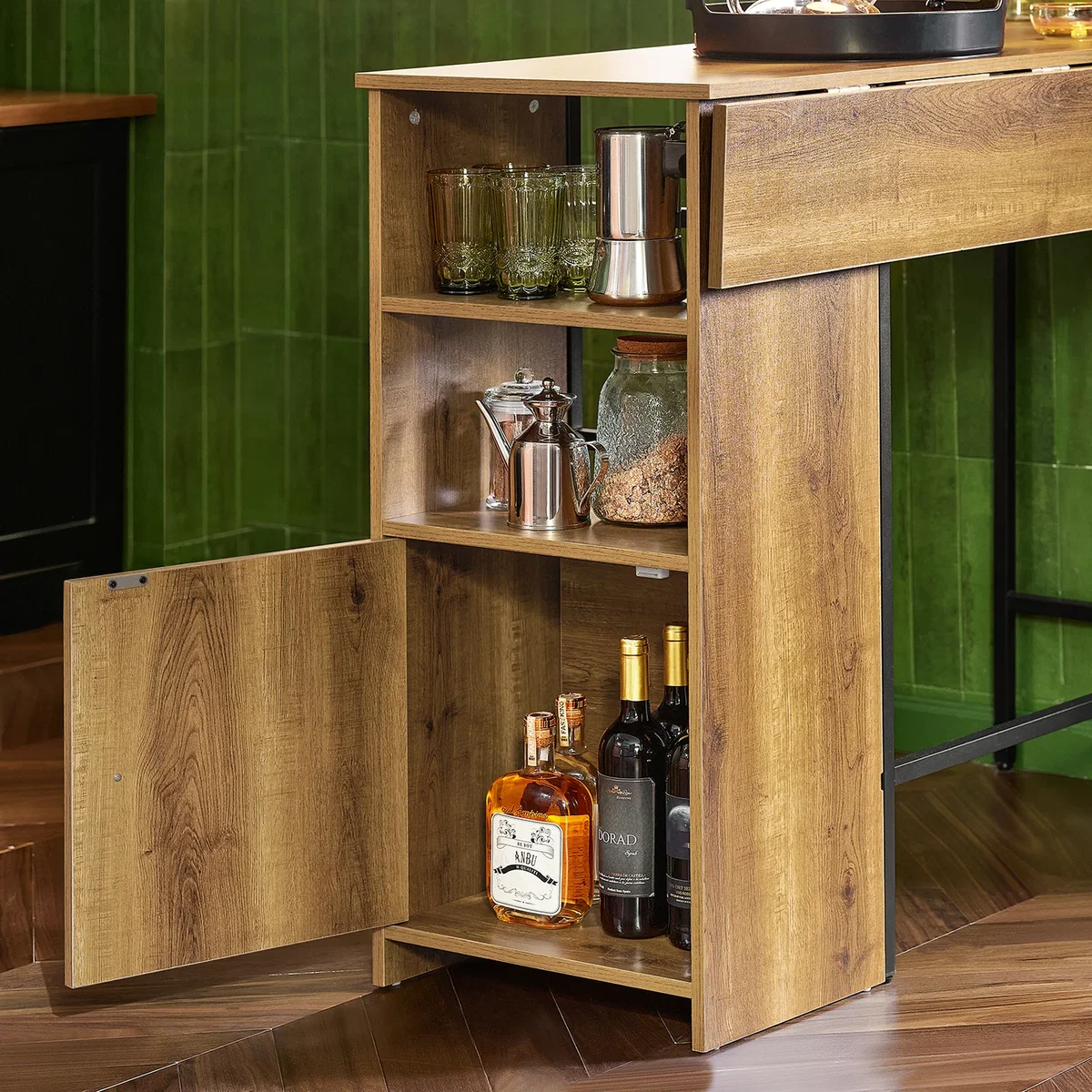 Bar Table with Extendable Top and Storage - Brown - Brown – image 9