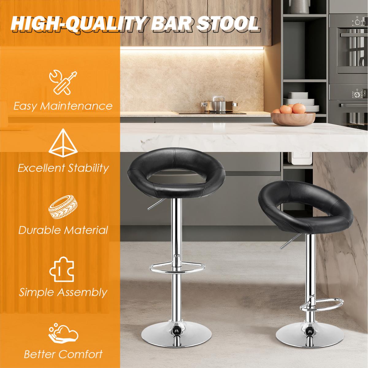Costway Modern Bar Stool Set of 2-Black - Black – image 2