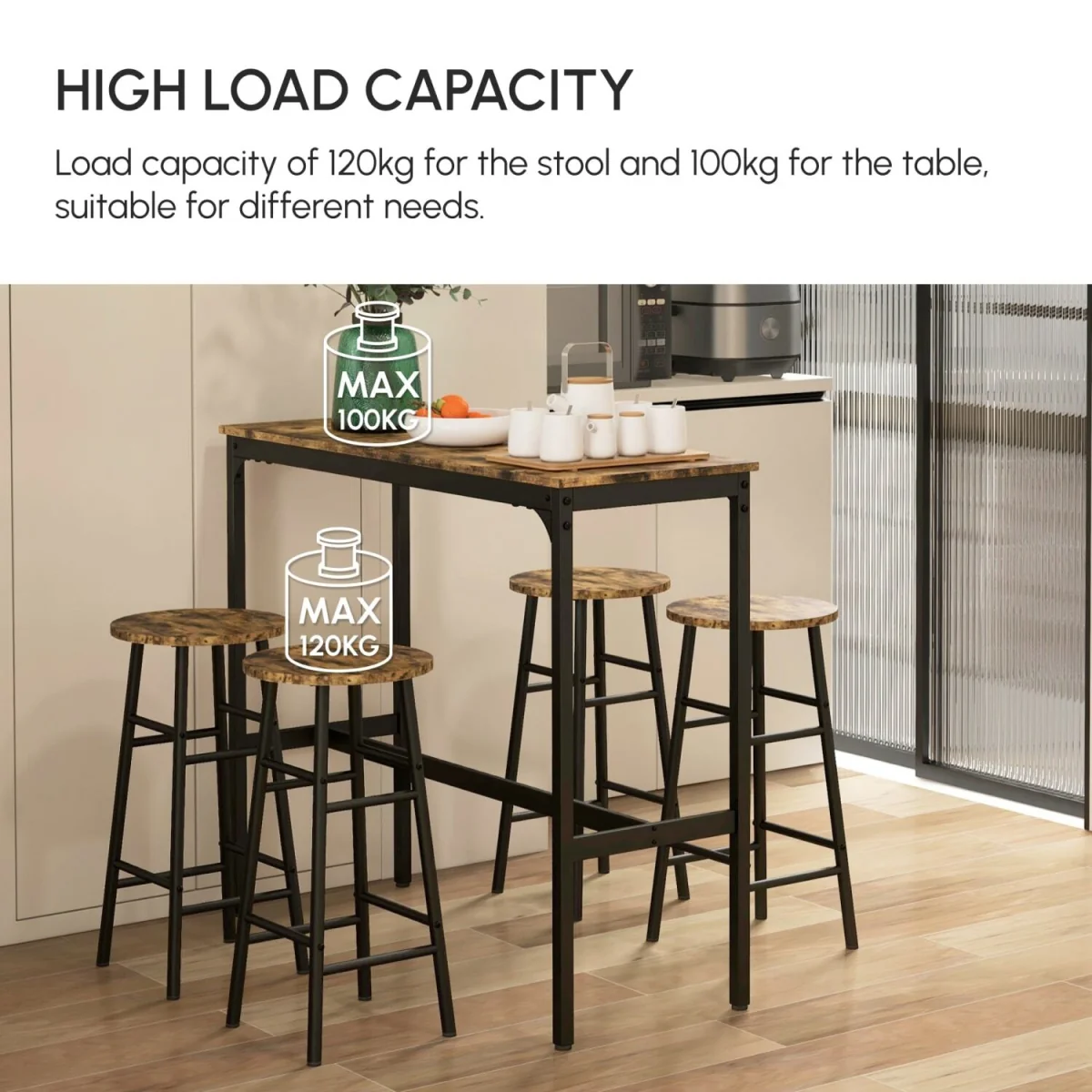 - Tonayo Wooden Rustic Brown 5-Piece Industrial Bar Table and Stool Set – image 2