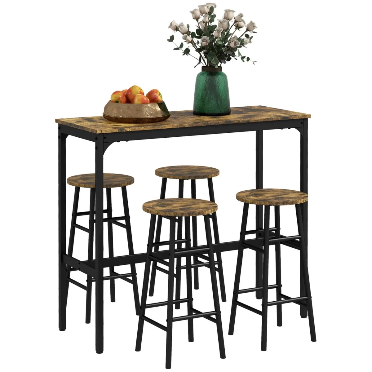 - Tonayo Wooden Rustic Brown 5-Piece Industrial Bar Table and Stool Set – image 4