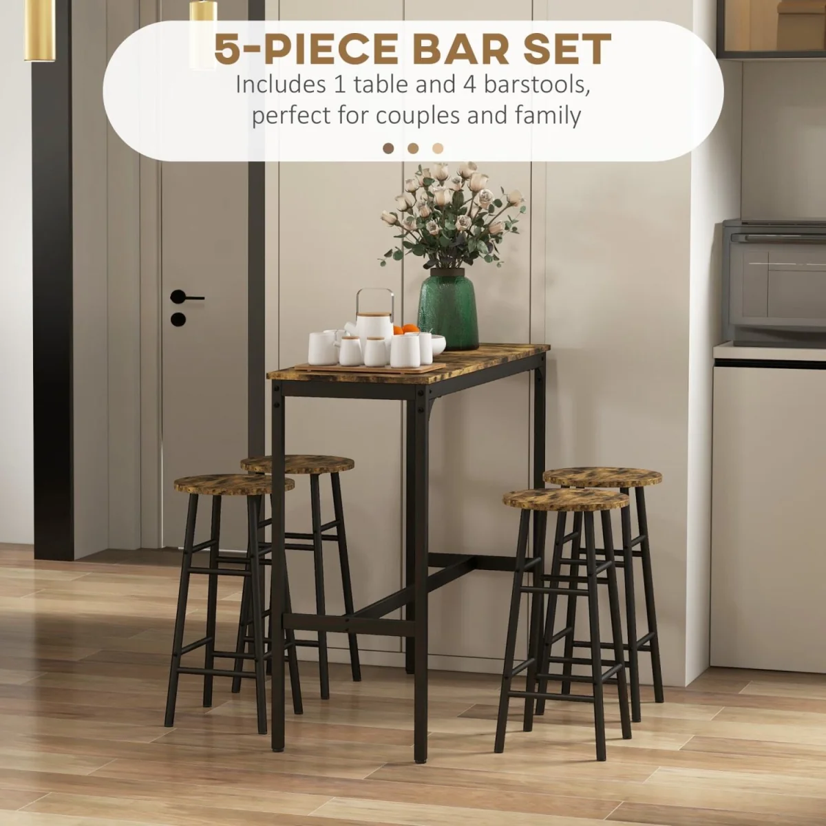 - Tonayo Wooden Rustic Brown 5-Piece Industrial Bar Table and Stool Set – image 6