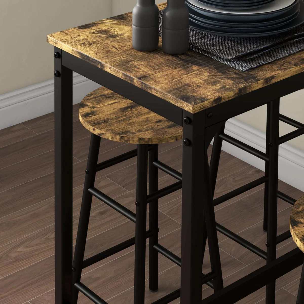 - Tonayo Wooden Rustic Brown 5-Piece Industrial Bar Table and Stool Set – image 8