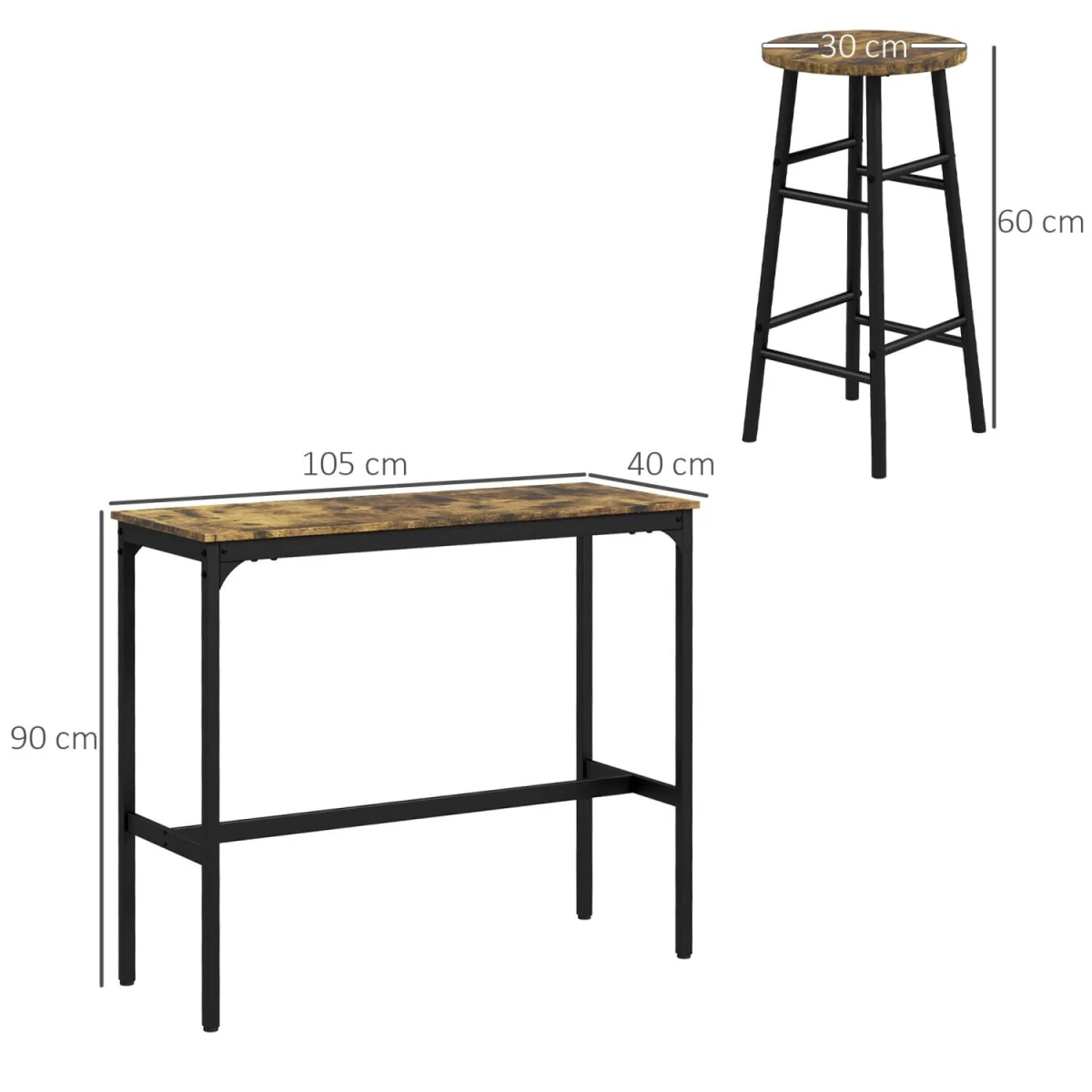 - Tonayo Wooden Rustic Brown 5-Piece Industrial Bar Table and Stool Set – image 10
