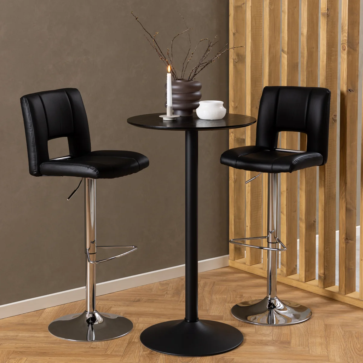 Ibiza Tall Round Bar Table with Black Ash Top and Matt Black Base - Black – image 4