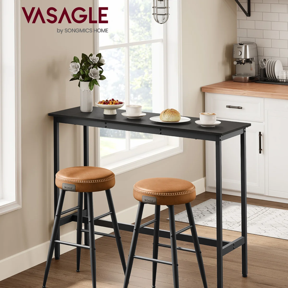 Bar Table, Narrow Breakfast Bar Table with Steel Frame - Black – image 2