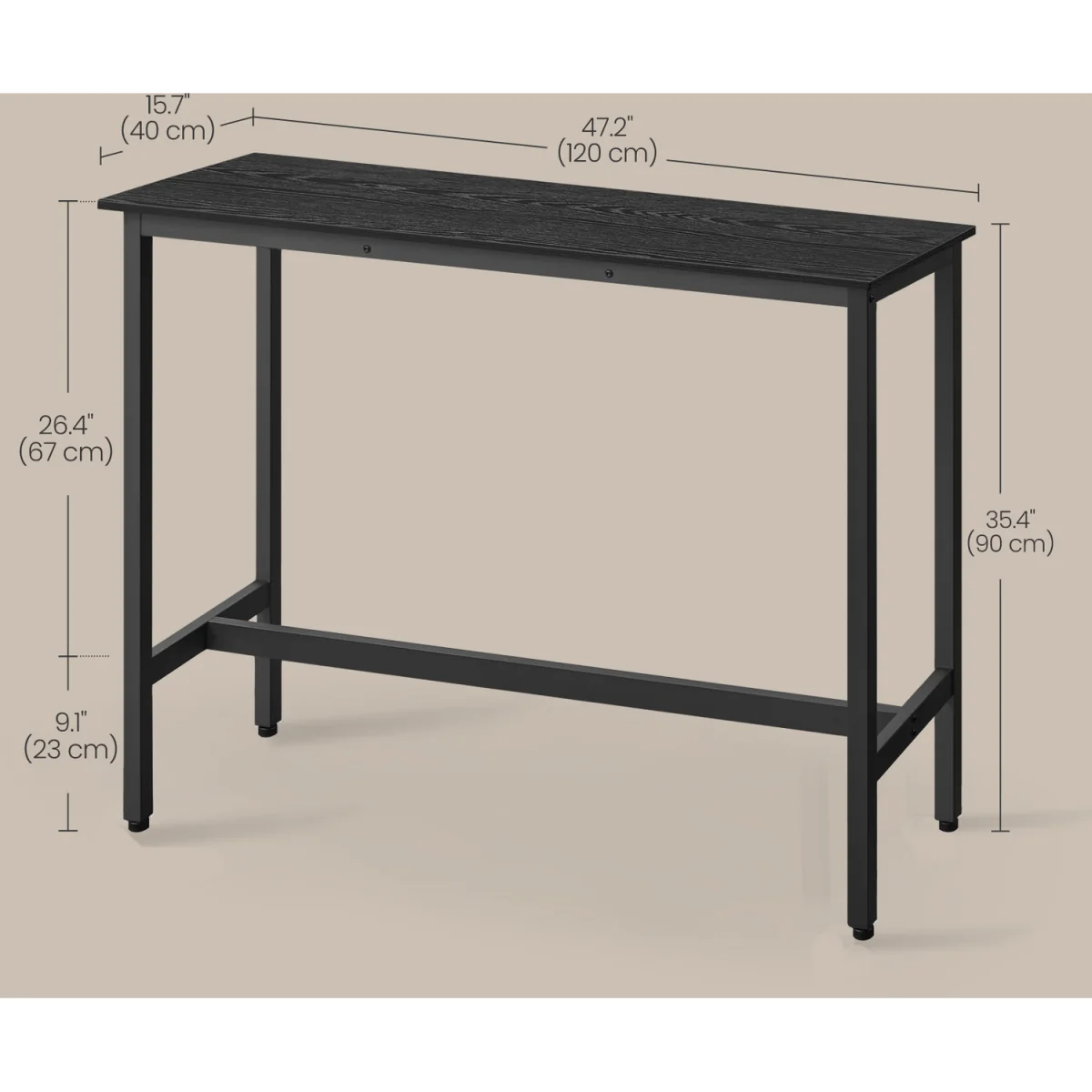 Bar Table, Narrow Breakfast Bar Table with Steel Frame - Black – image 7