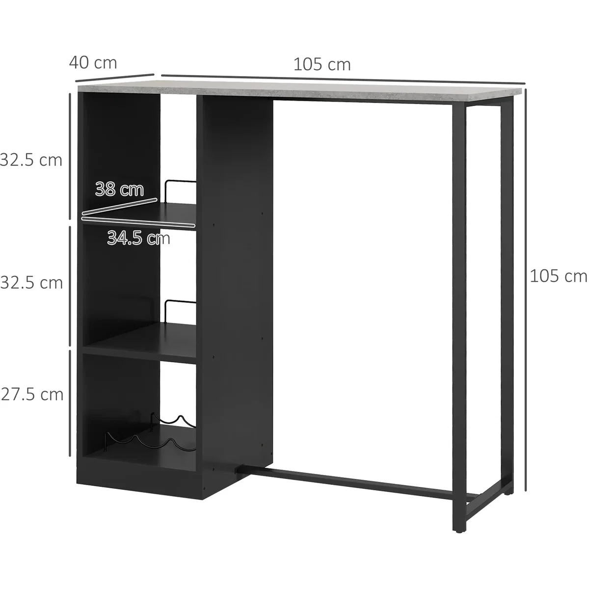 HOMCOM Breakfast Bar Table with 3-Tier Storage Shelf and Wine Rack - Black – image 11