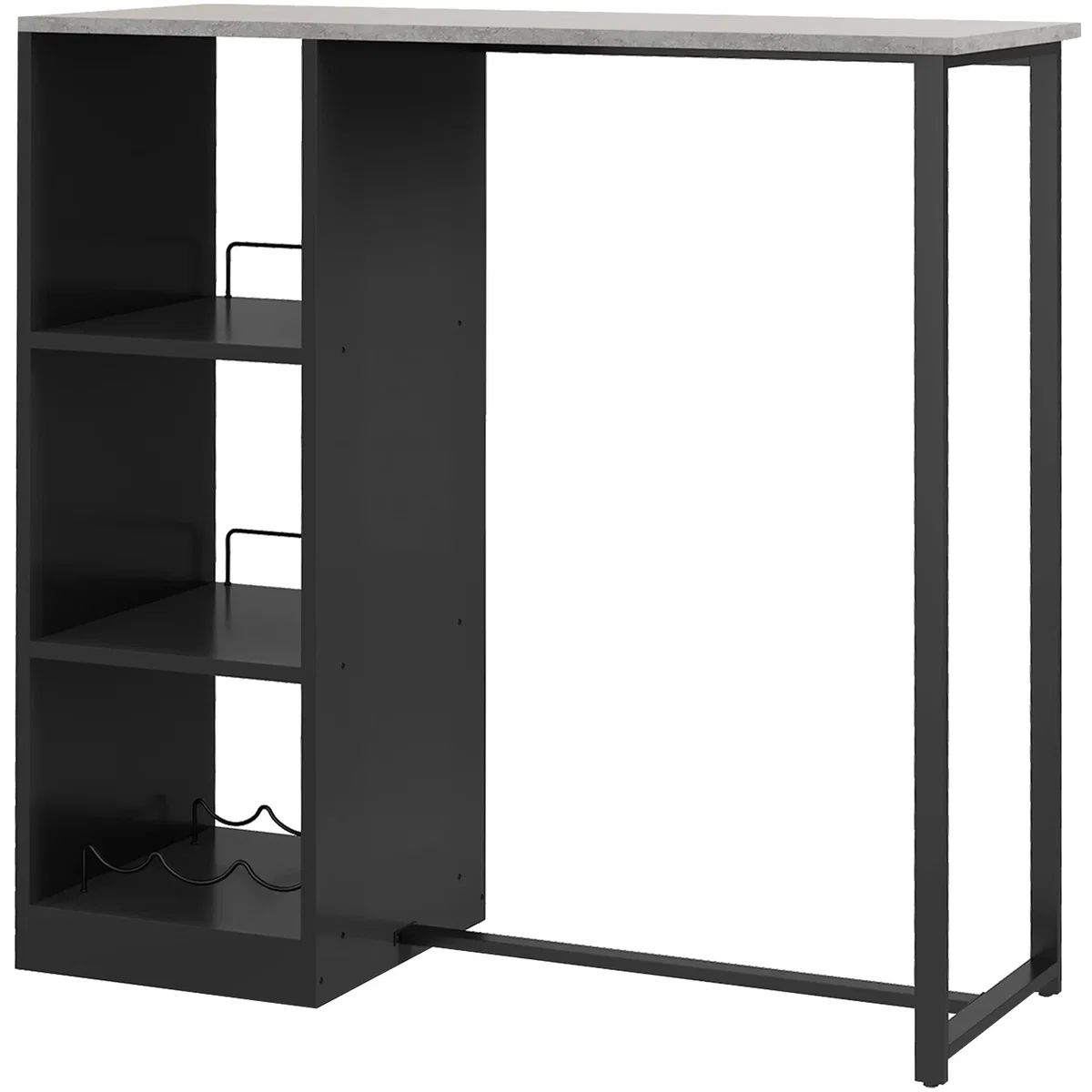 HOMCOM Breakfast Bar Table with 3-Tier Storage Shelf and Wine Rack - Black – image 3