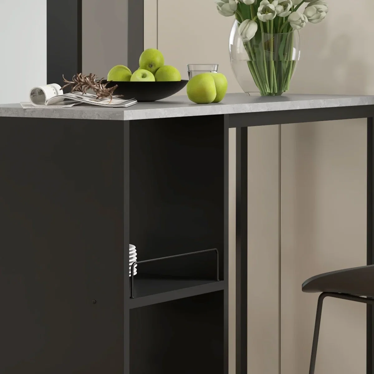 HOMCOM Breakfast Bar Table with 3-Tier Storage Shelf and Wine Rack - Black – image 10
