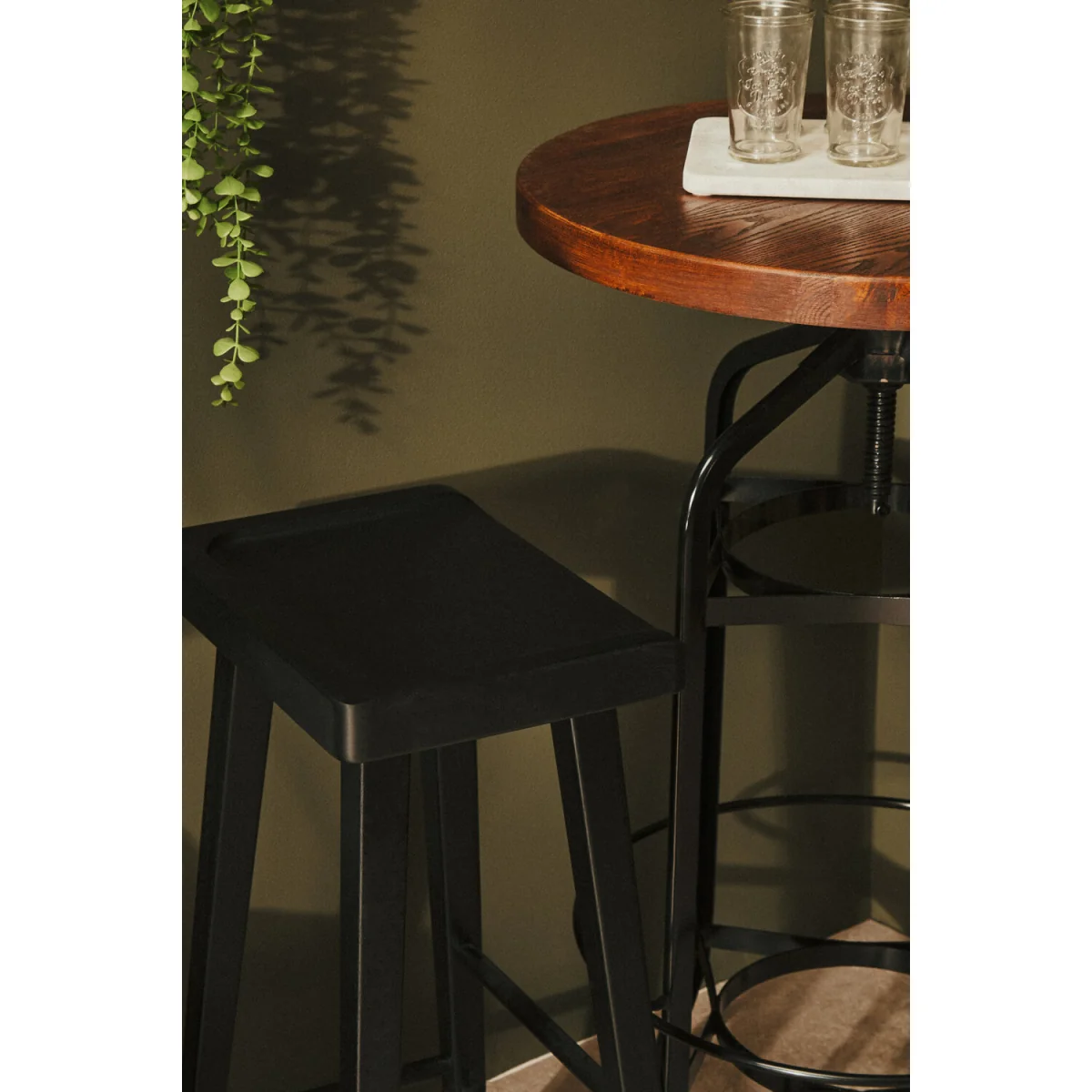 New Foundry Walnut And Black Metal Bar Table - Black, Natural – image 2