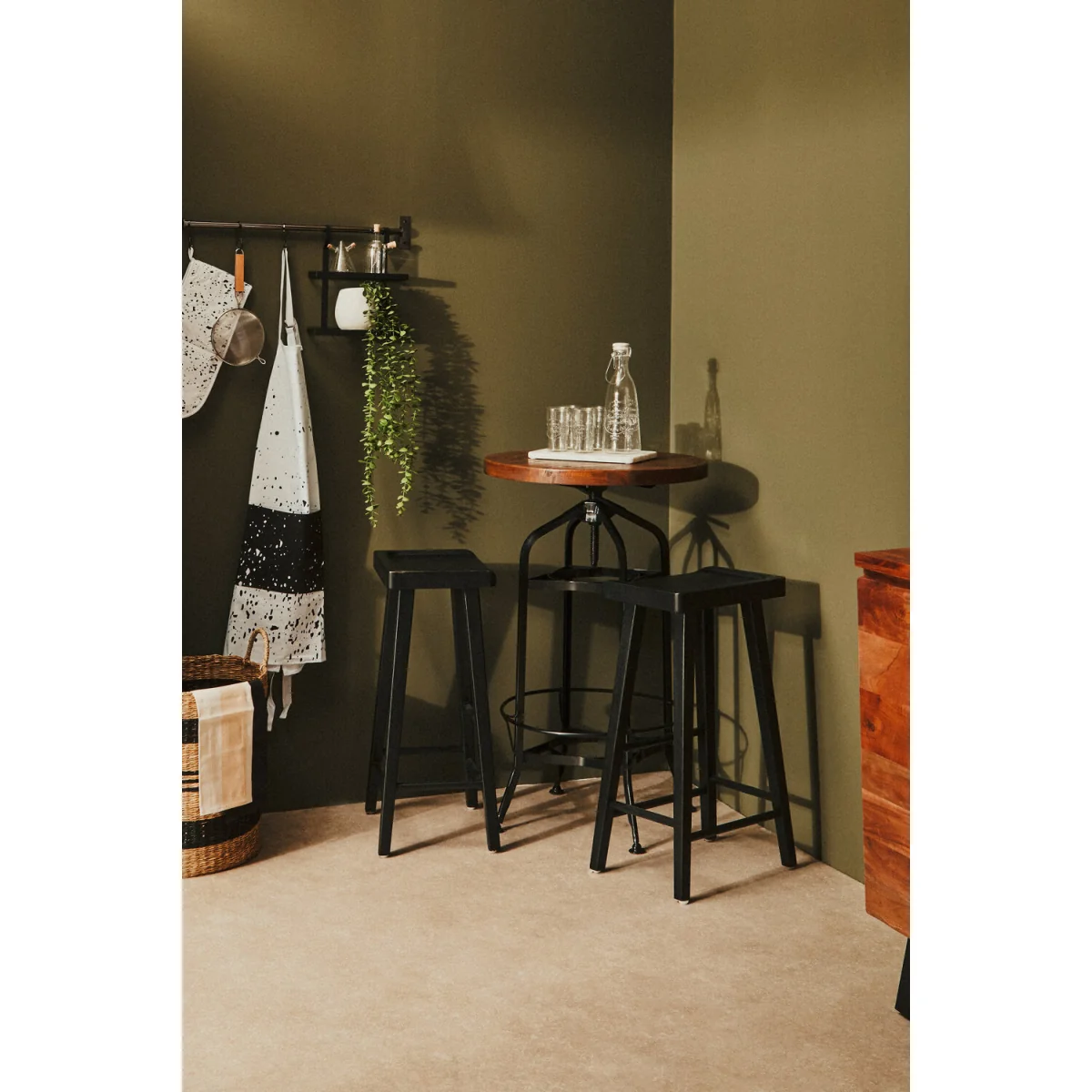 New Foundry Walnut And Black Metal Bar Table - Black, Natural – image 4